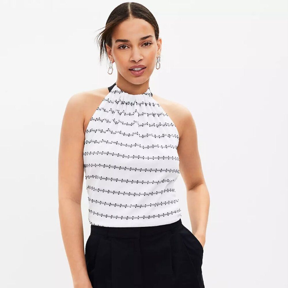 LOFT Striped Dot Modern Halter Top - Size L -NWT